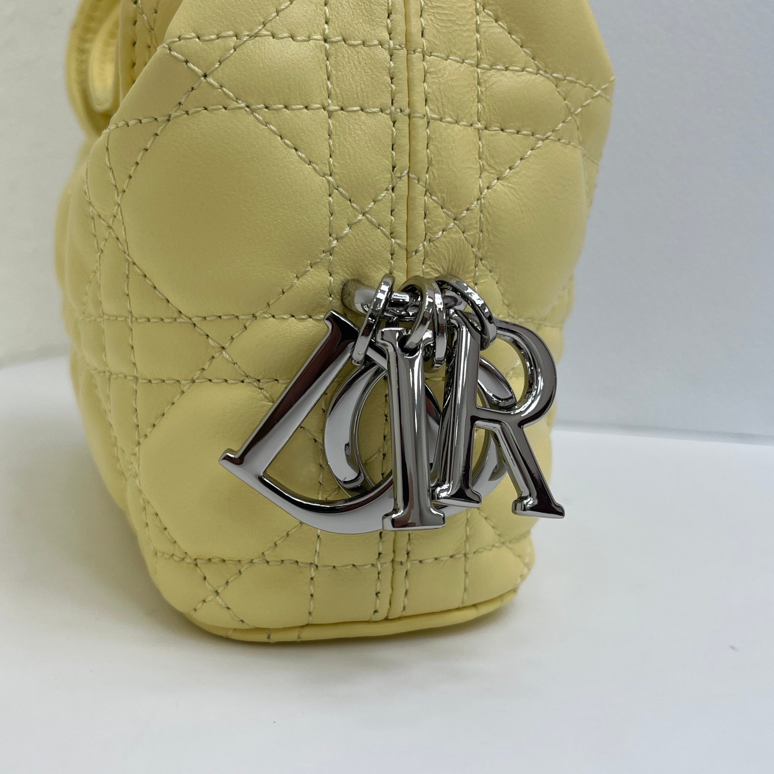 Dior Lady in Cannage Lamé Leather with Top Handle and Magnetic Snap for Handheld Shoulder Carry