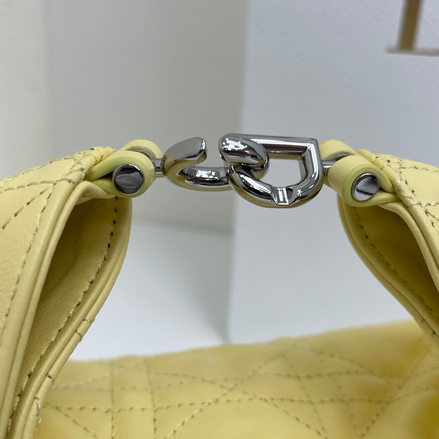 Dior Lady in Cannage Lamé Leather with Top Handle and Magnetic Snap for Handheld Shoulder Carry