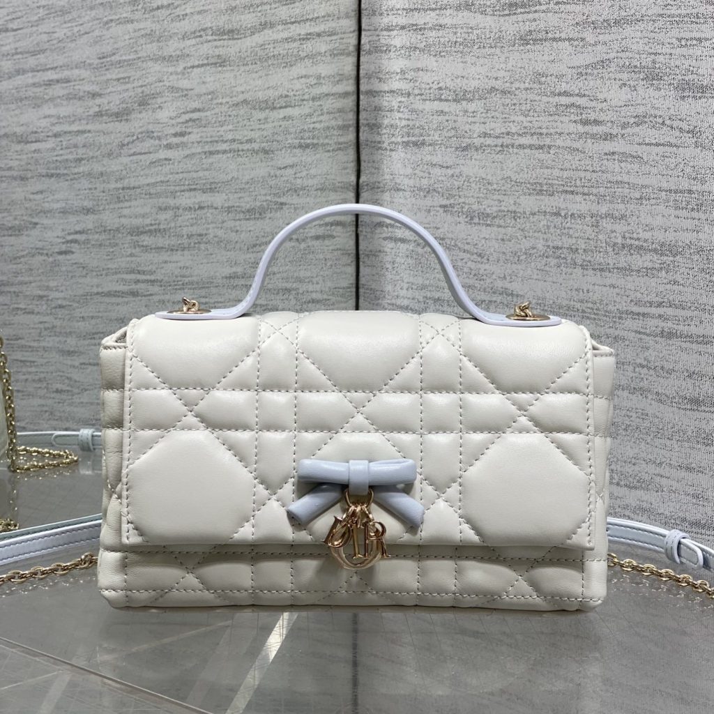 Dior Lady in Cannage Lamé Leather with Magnetic Snap for Handheld Shoulder Crossbody Carry