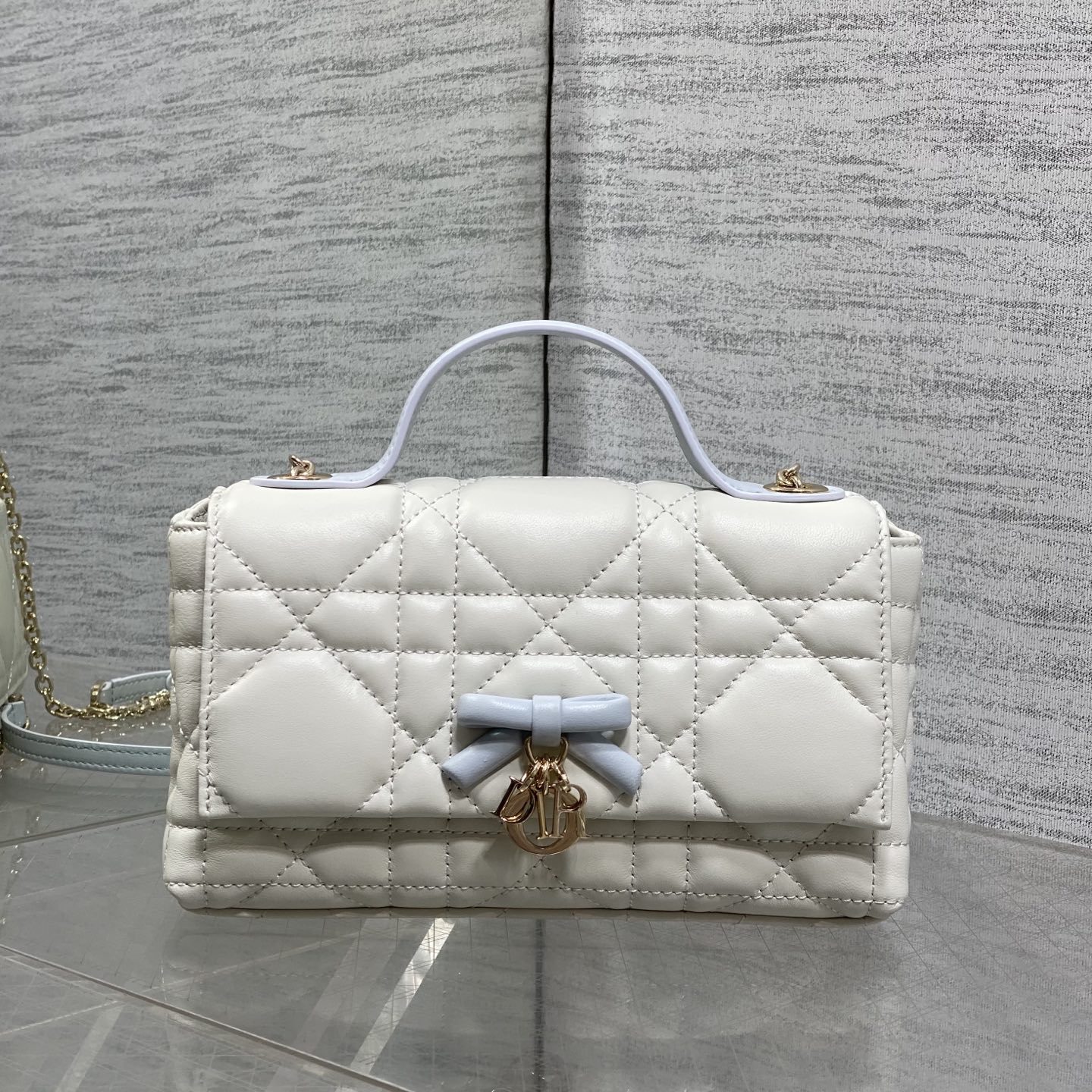 Dior Lady in Cannage Lamé Leather with Magnetic Snap for Handheld Shoulder Crossbody Carry