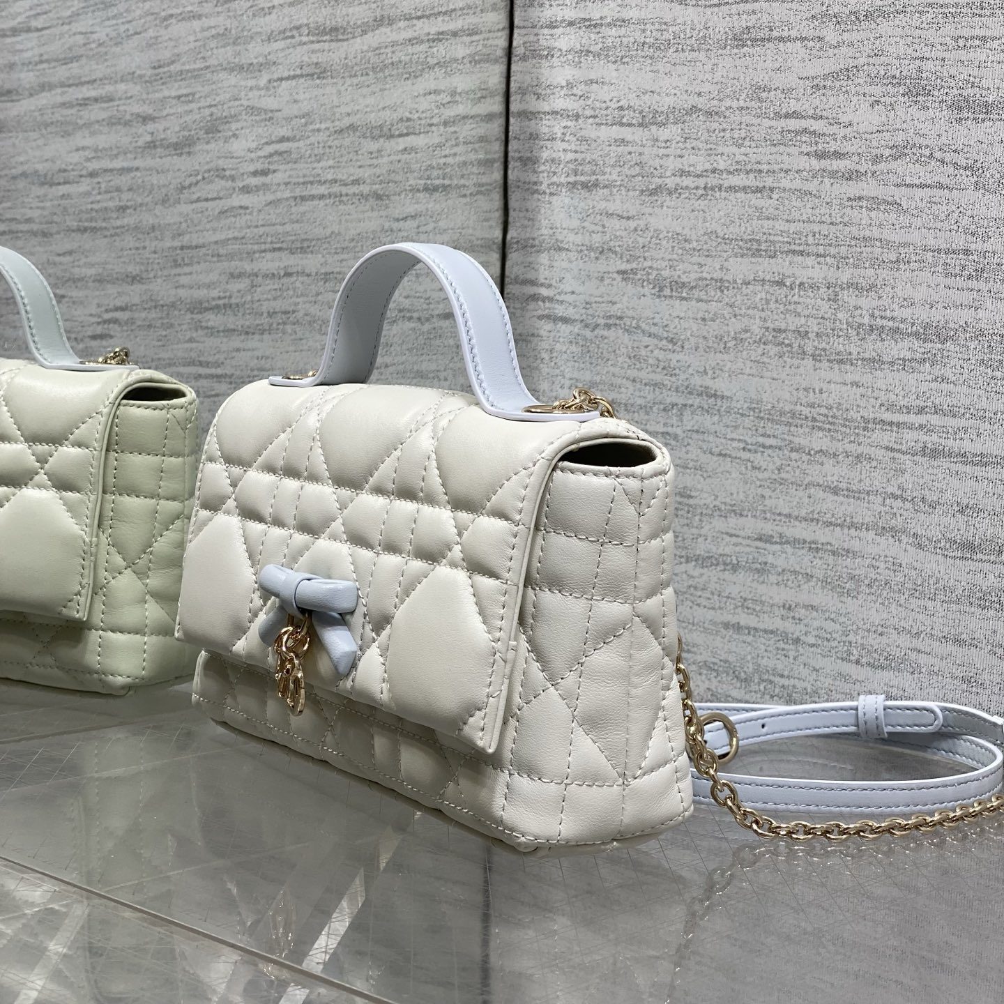 Dior Lady in Cannage Lamé Leather with Magnetic Snap for Handheld Shoulder Crossbody Carry