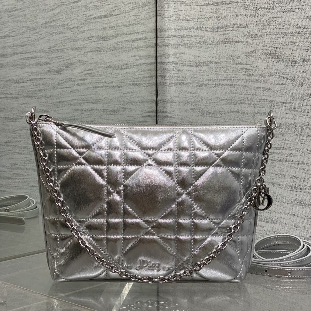 Dior Lady in Metallic Lamé Leather with Zipper for Shoulder Crossbody Bag Carry