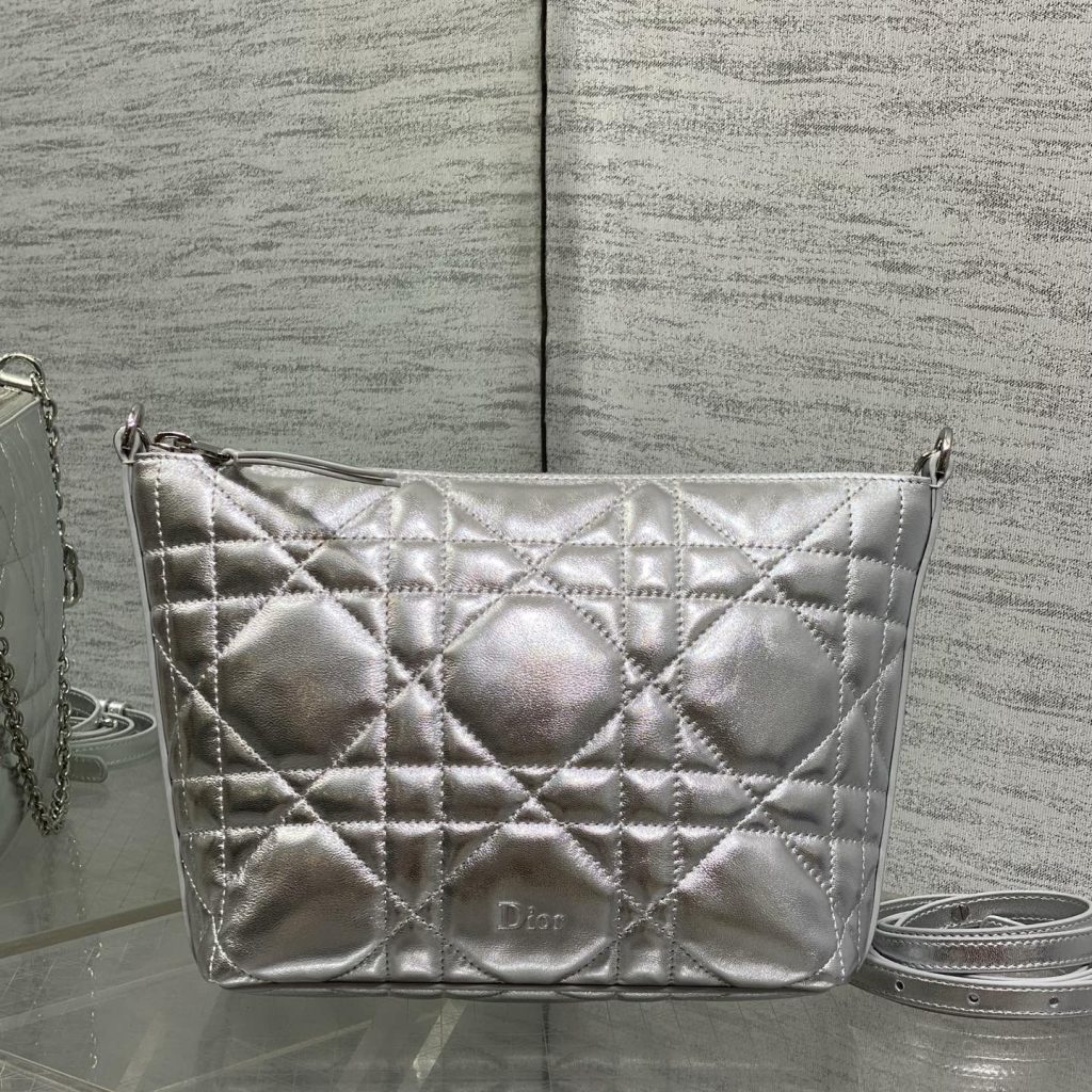 Dior Lady in Metallic Lamé Leather with Zipper for Shoulder Crossbody Bag Carry