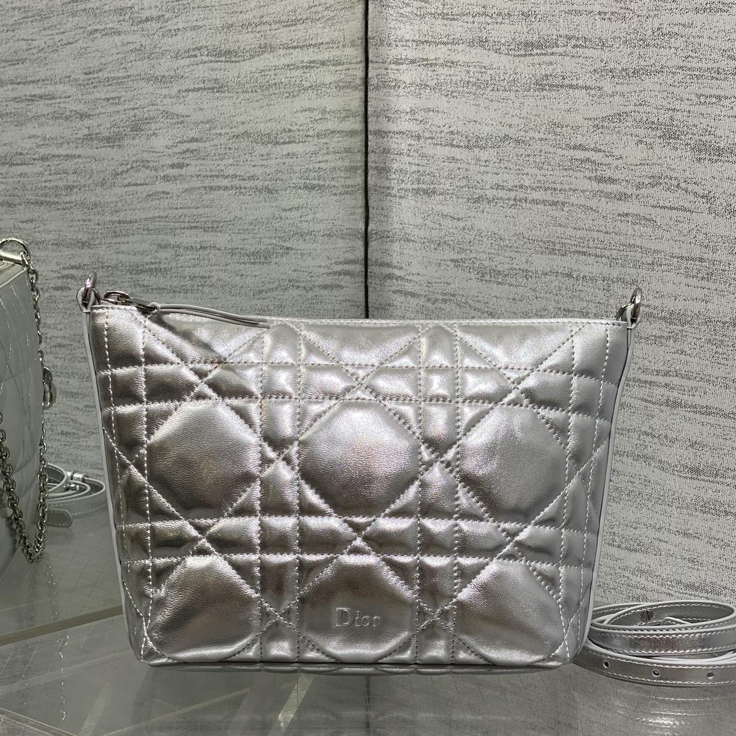 Dior Lady in Metallic Lamé Leather with Zipper for Shoulder Crossbody Bag Carry