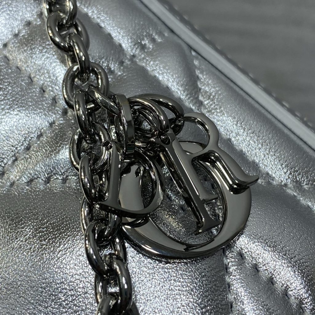 Dior Lady in Metallic Lamé Leather with Zipper for Shoulder Crossbody Bag Carry