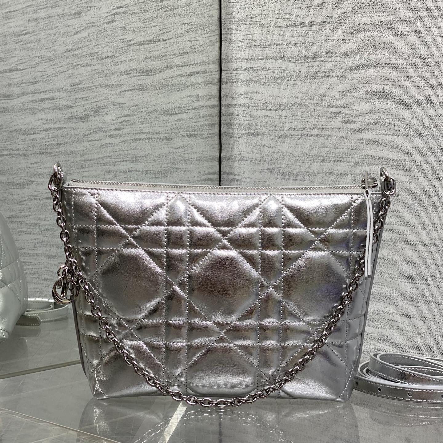 Dior Lady in Metallic Lamé Leather with Zipper for Shoulder Crossbody Bag Carry
