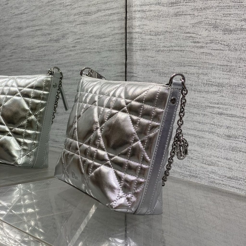 Dior Lady in Metallic Lamé Leather with Zipper for Shoulder Crossbody Bag Carry