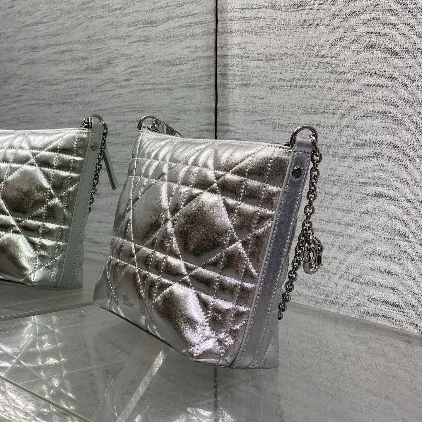 Dior Lady in Metallic Lamé Leather with Zipper for Shoulder Crossbody Bag Carry