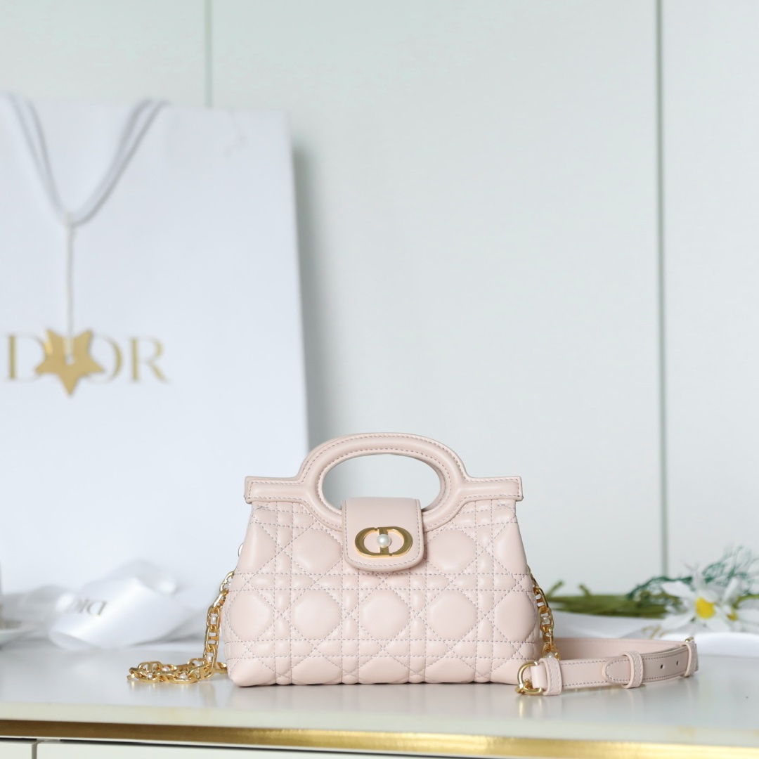 Dior Lady in Cannage Lamé Leather with Magnetic Snap for Handheld Shoulder Carry