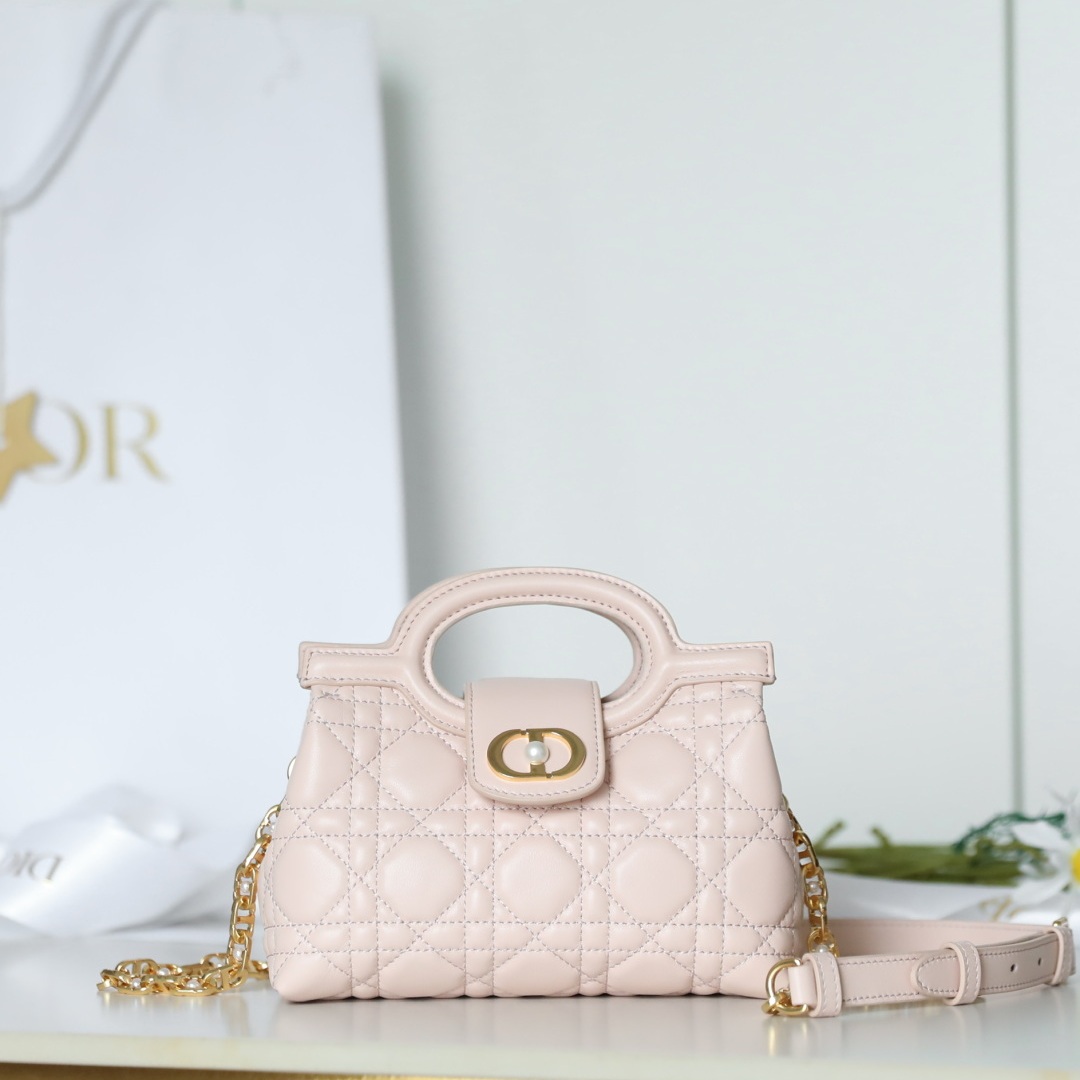 Dior Lady in Cannage Lamé Leather with Magnetic Snap for Handheld Shoulder Carry