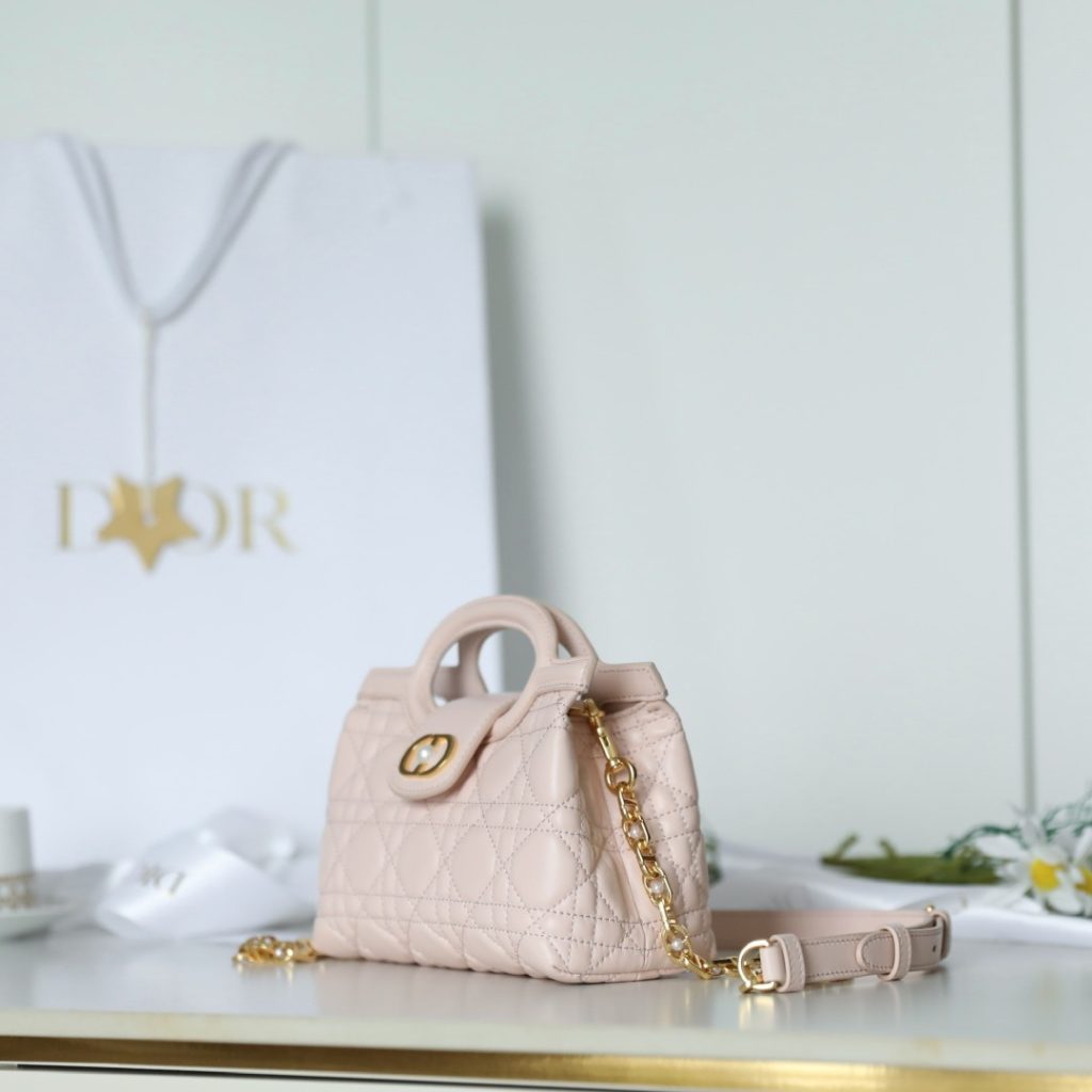 Dior Lady in Cannage Lamé Leather with Magnetic Snap for Handheld Shoulder Carry