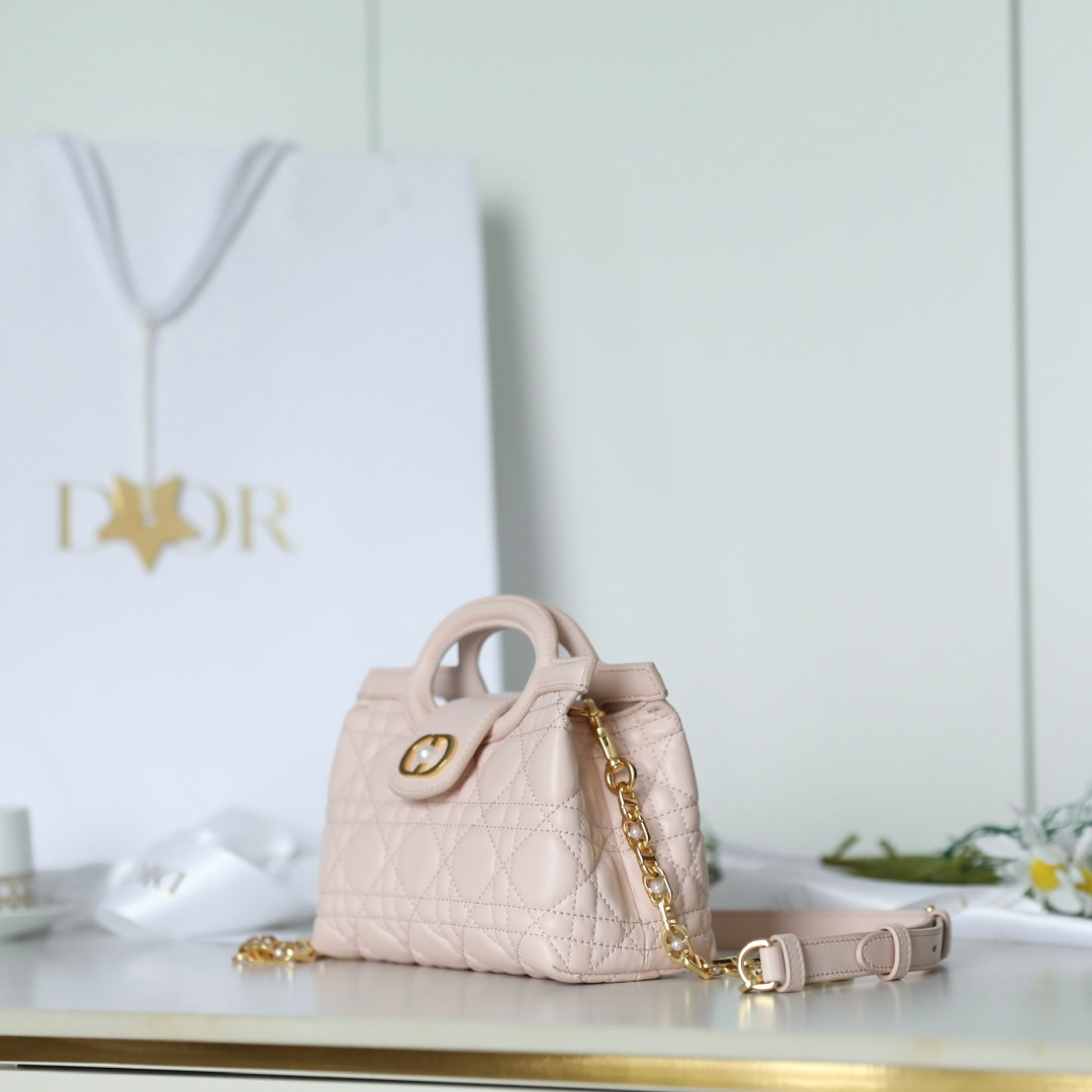 Dior Lady in Cannage Lamé Leather with Magnetic Snap for Handheld Shoulder Carry