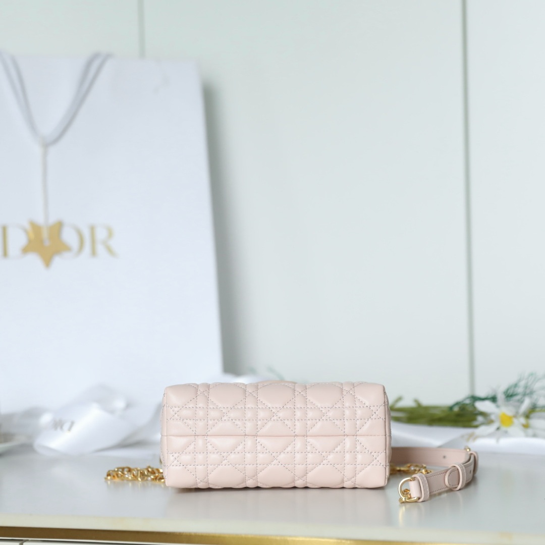 Dior Lady in Cannage Lamé Leather with Magnetic Snap for Handheld Shoulder Carry