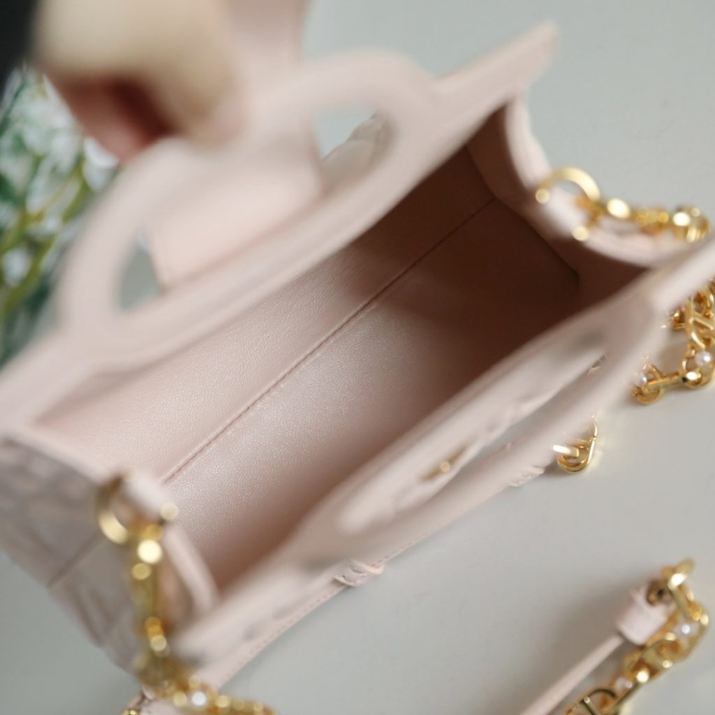 Dior Lady in Cannage Lamé Leather with Magnetic Snap for Handheld Shoulder Carry