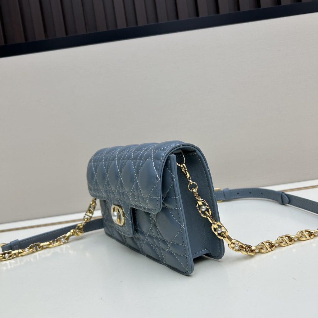 Dior Lady Mini in Cannage Lamé Quilted Leather with Magnetic Snap Designer Bag