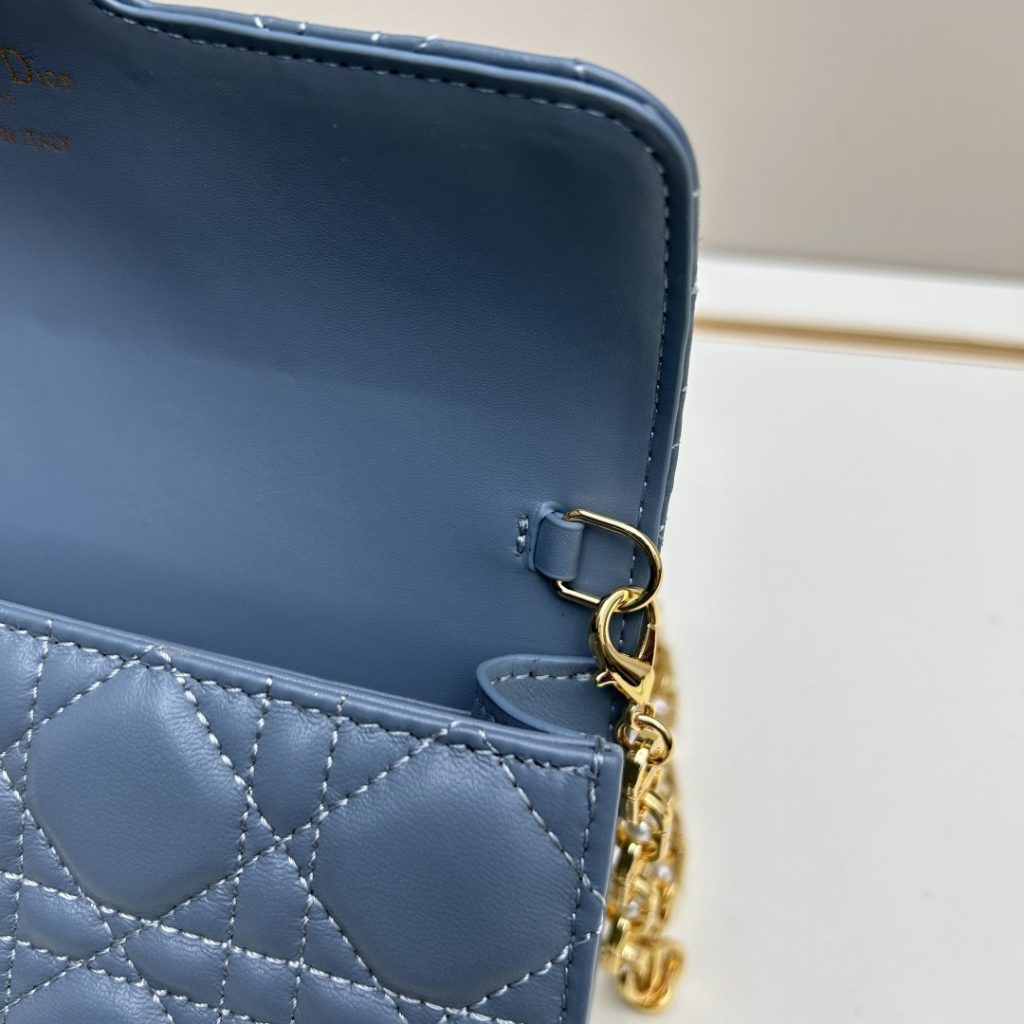 Dior Lady Mini in Cannage Lamé Quilted Leather with Magnetic Snap Designer Bag