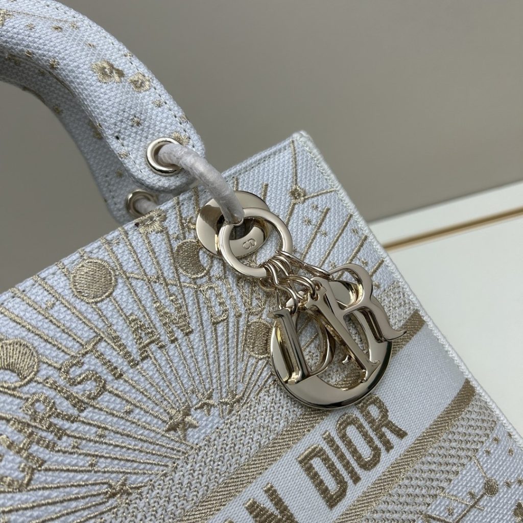 Dior Lady in Cannage Oblique Canvas with Gold Embroidery and Magnetic Snap for Handheld Carry