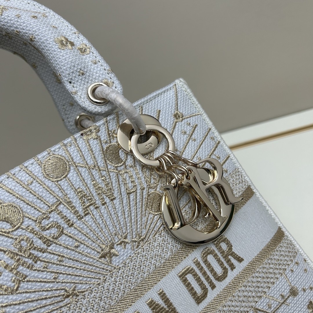 Dior Lady in Cannage Oblique Canvas with Gold Embroidery and Magnetic Snap for Handheld Carry