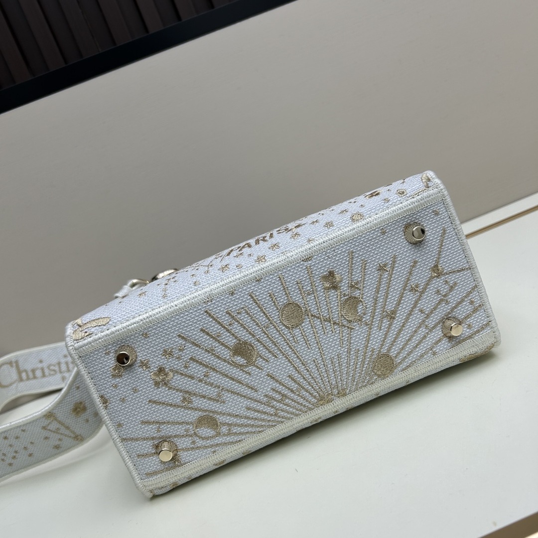 Dior Lady in Cannage Oblique Canvas with Gold Embroidery and Magnetic Snap for Handheld Carry