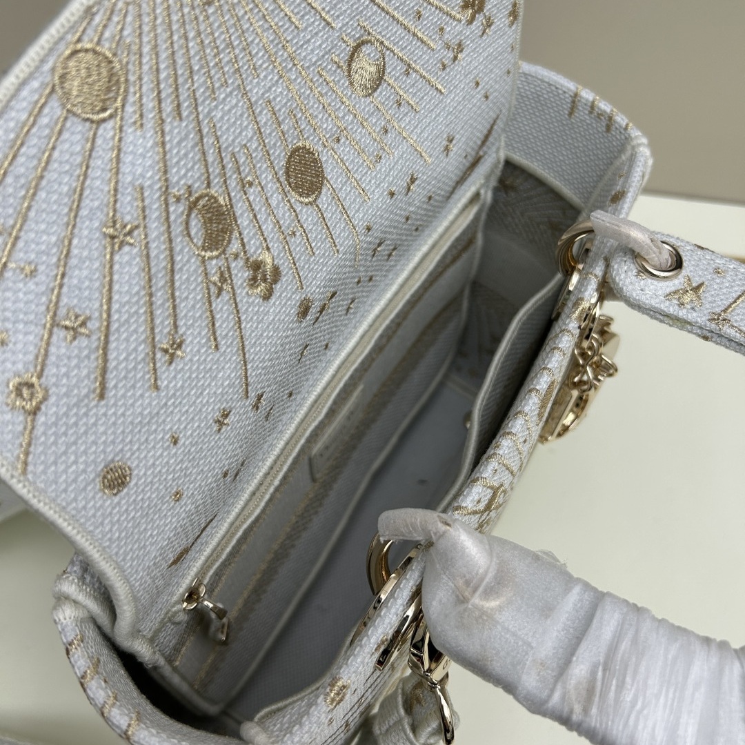 Dior Lady in Cannage Oblique Canvas with Gold Embroidery and Magnetic Snap for Handheld Carry