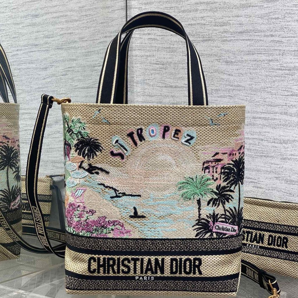 Christian Dior Book Tote in Canvas with Open Top Closure for Hand CarryShoulder 25cm Designer Bag