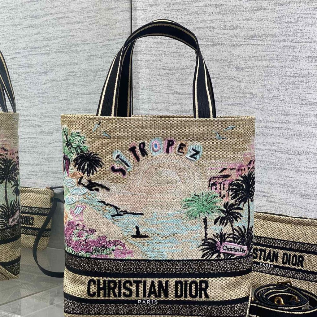 Christian Dior Book Tote in Canvas with Open Top Closure for Hand CarryShoulder 25cm Designer Bag