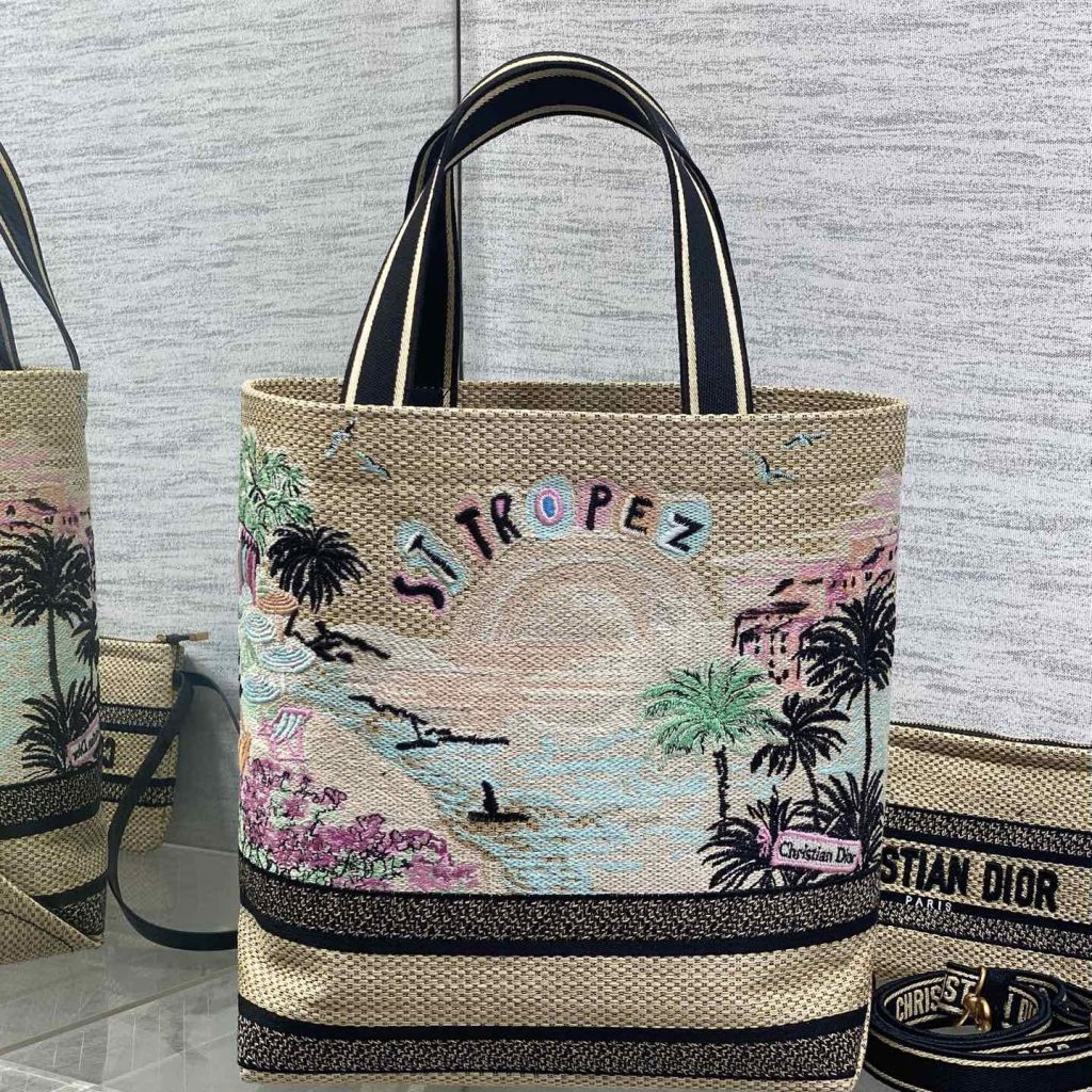 Christian Dior Book Tote in Canvas with Open Top Closure for Hand CarryShoulder 25cm Designer Bag
