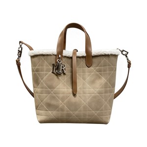 Dior Book Tote in Suede with Open Top for Handheld Shoulder Carry 25cm in Beige Color