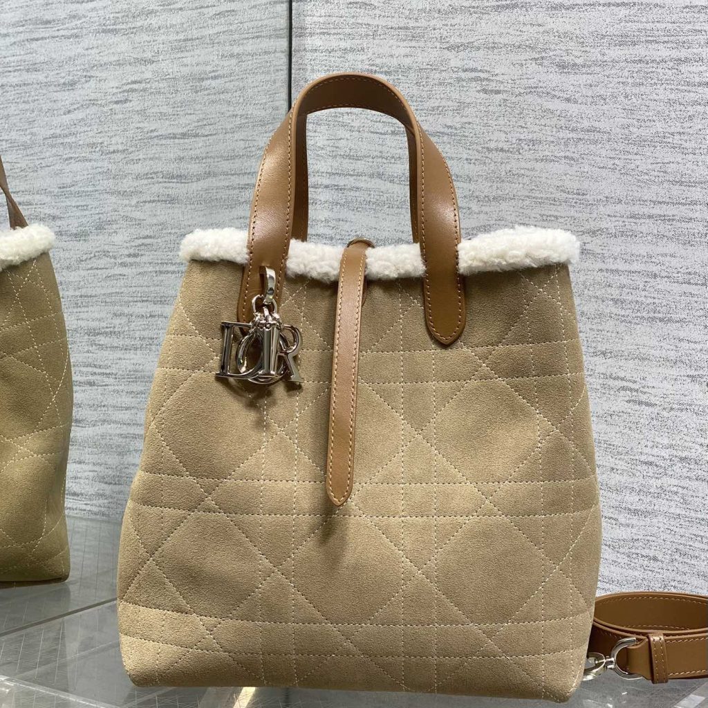 Dior Book Tote in Suede with Open Top for Handheld Shoulder Carry 25cm in Beige Color