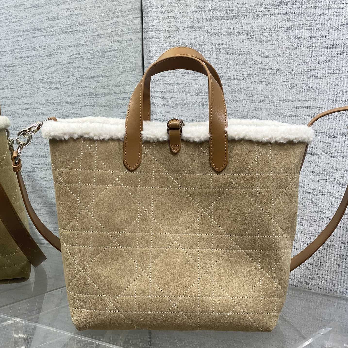 Dior Book Tote in Suede with Open Top for Handheld Shoulder Carry 25cm in Beige Color