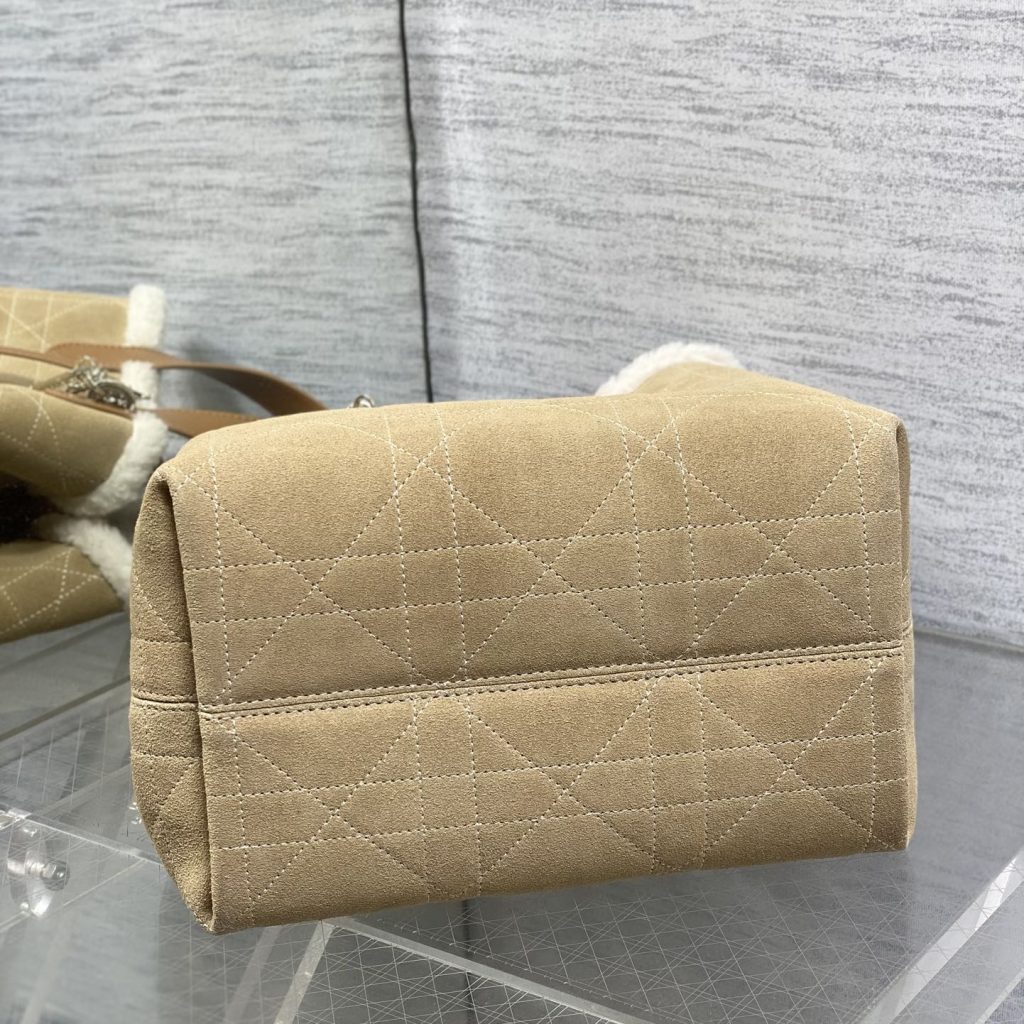 Dior Book Tote in Suede with Open Top for Handheld Shoulder Carry 25cm in Beige Color