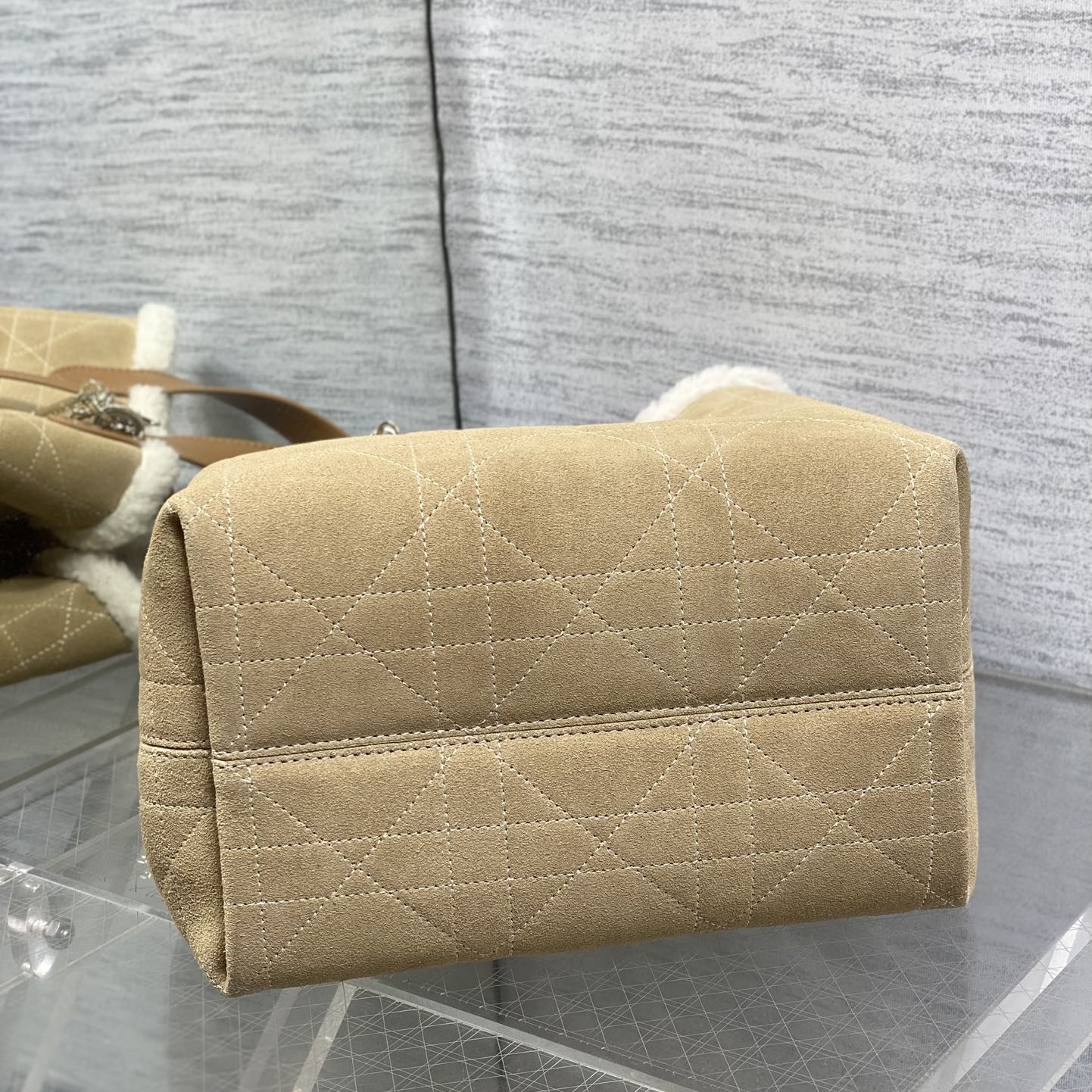Dior Book Tote in Suede with Open Top for Handheld Shoulder Carry 25cm in Beige Color