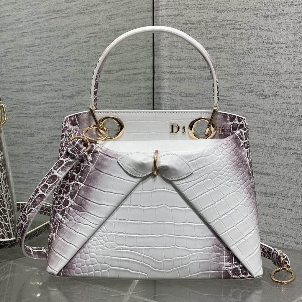 Dior Lady in Calfskin with Crocodile Print and Magnetic Snap for Handheld Shoulder Carry
