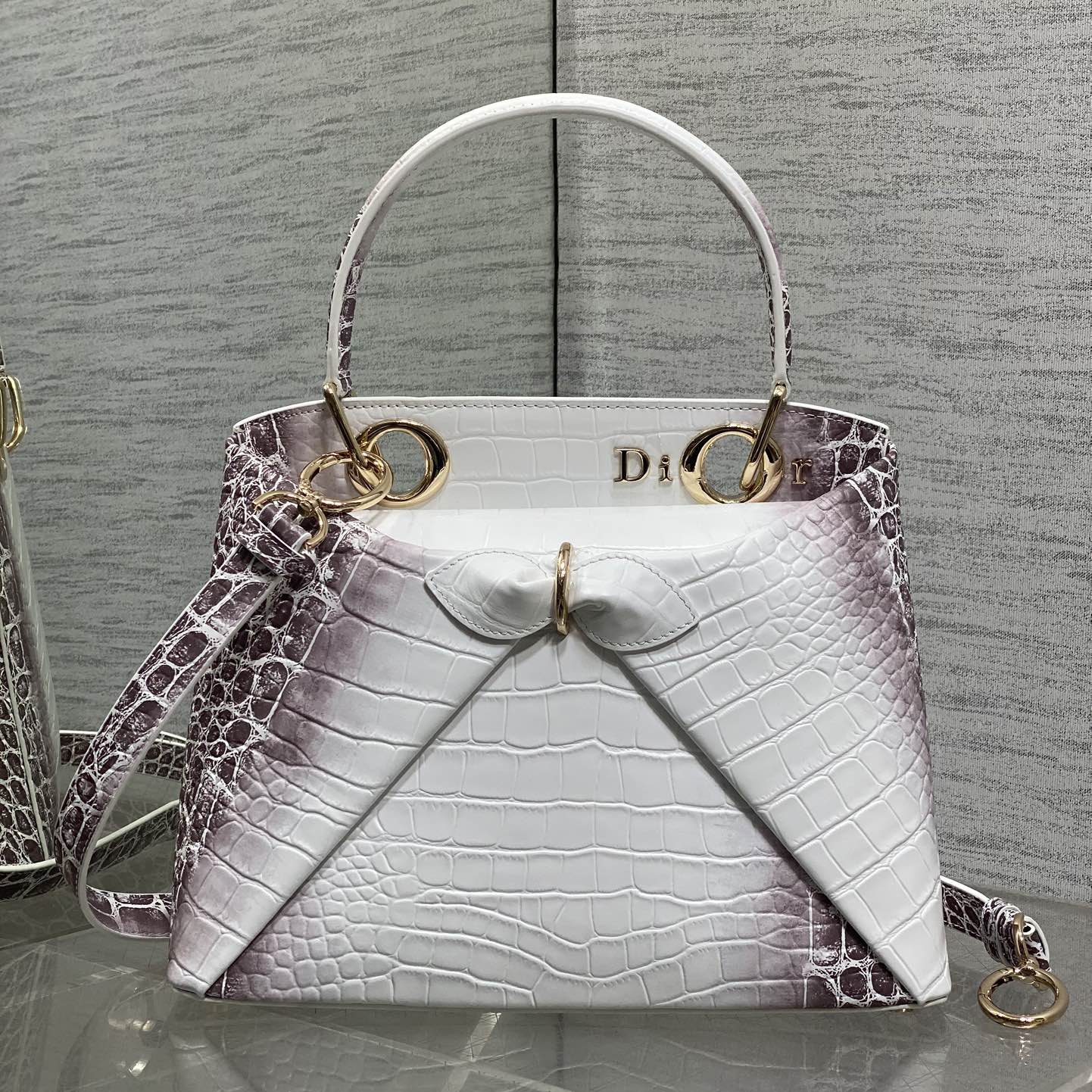 Dior Lady in Calfskin with Crocodile Print and Magnetic Snap for Handheld Shoulder Carry