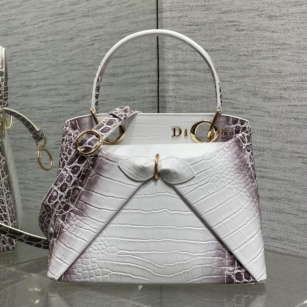 Dior Lady in Calfskin with Crocodile Print and Magnetic Snap for Handheld Shoulder Carry