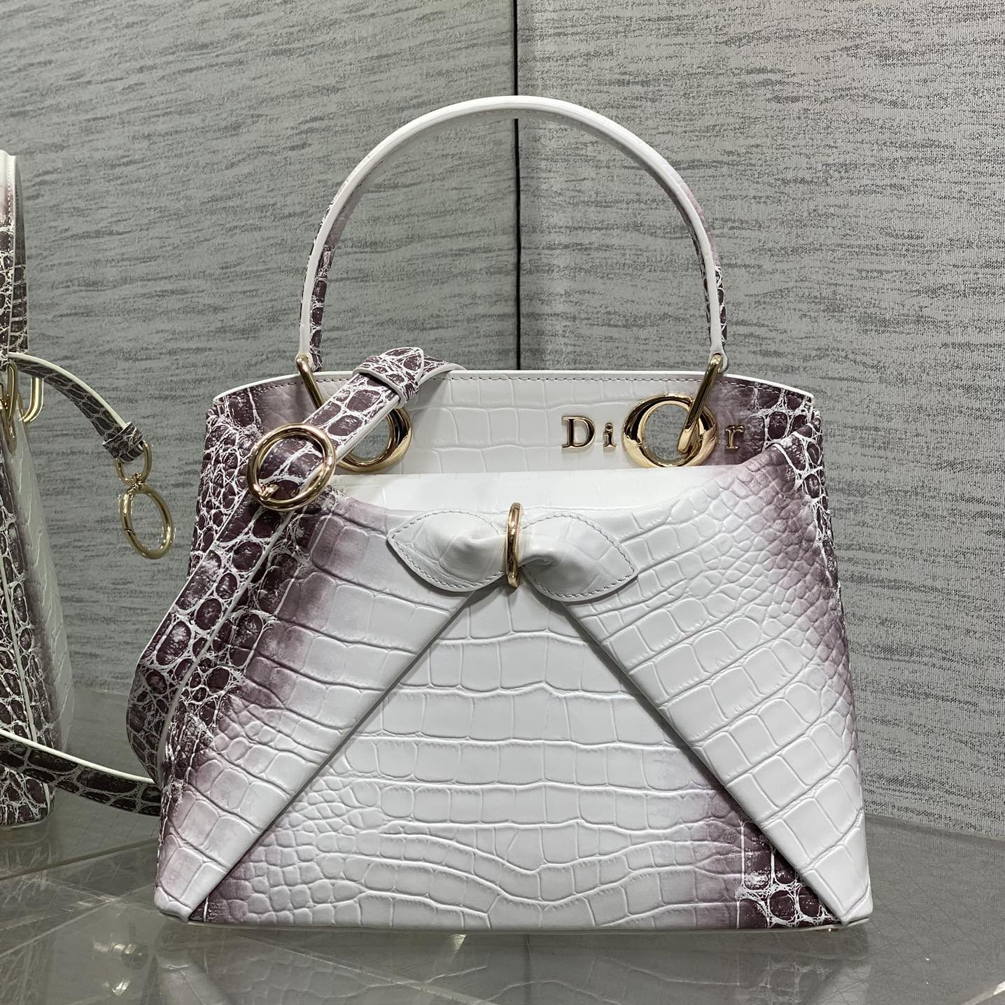 Dior Lady in Calfskin with Crocodile Print and Magnetic Snap for Handheld Shoulder Carry
