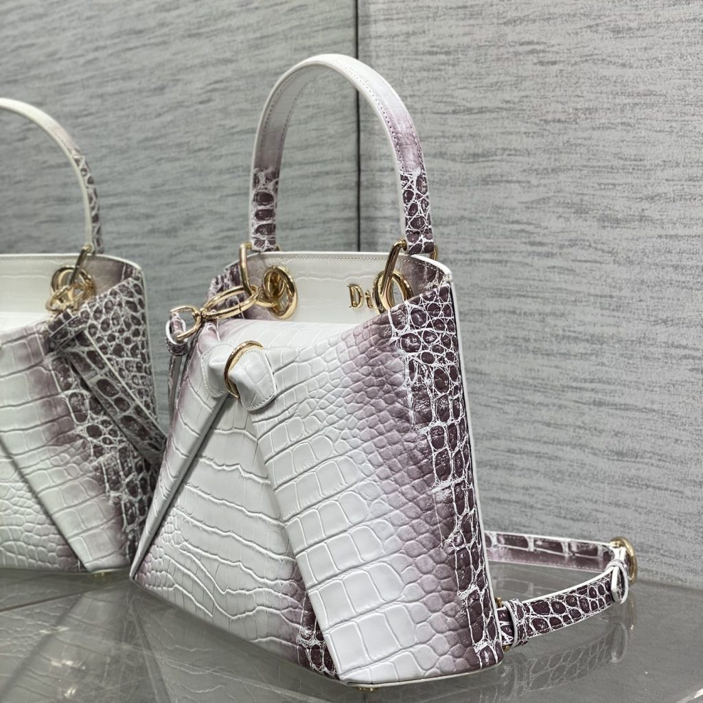 Dior Lady in Calfskin with Crocodile Print and Magnetic Snap for Handheld Shoulder Carry
