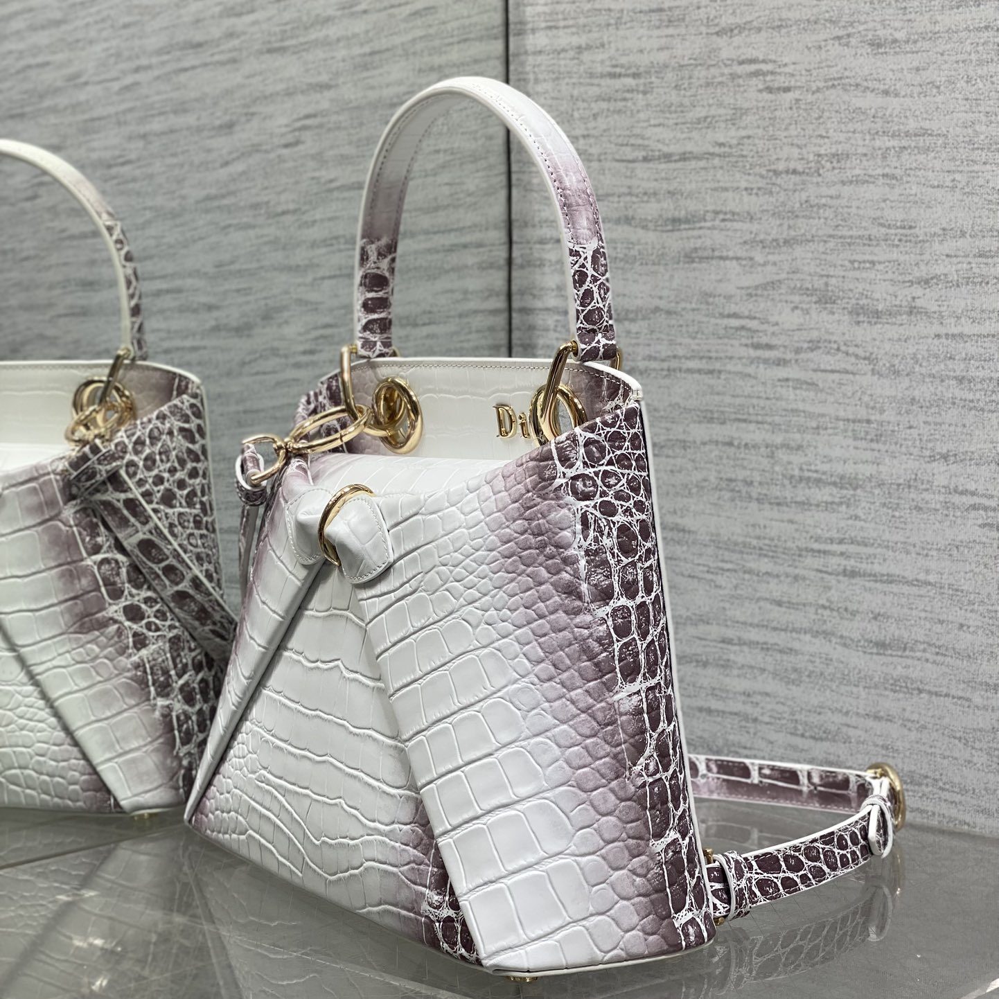 Dior Lady in Calfskin with Crocodile Print and Magnetic Snap for Handheld Shoulder Carry