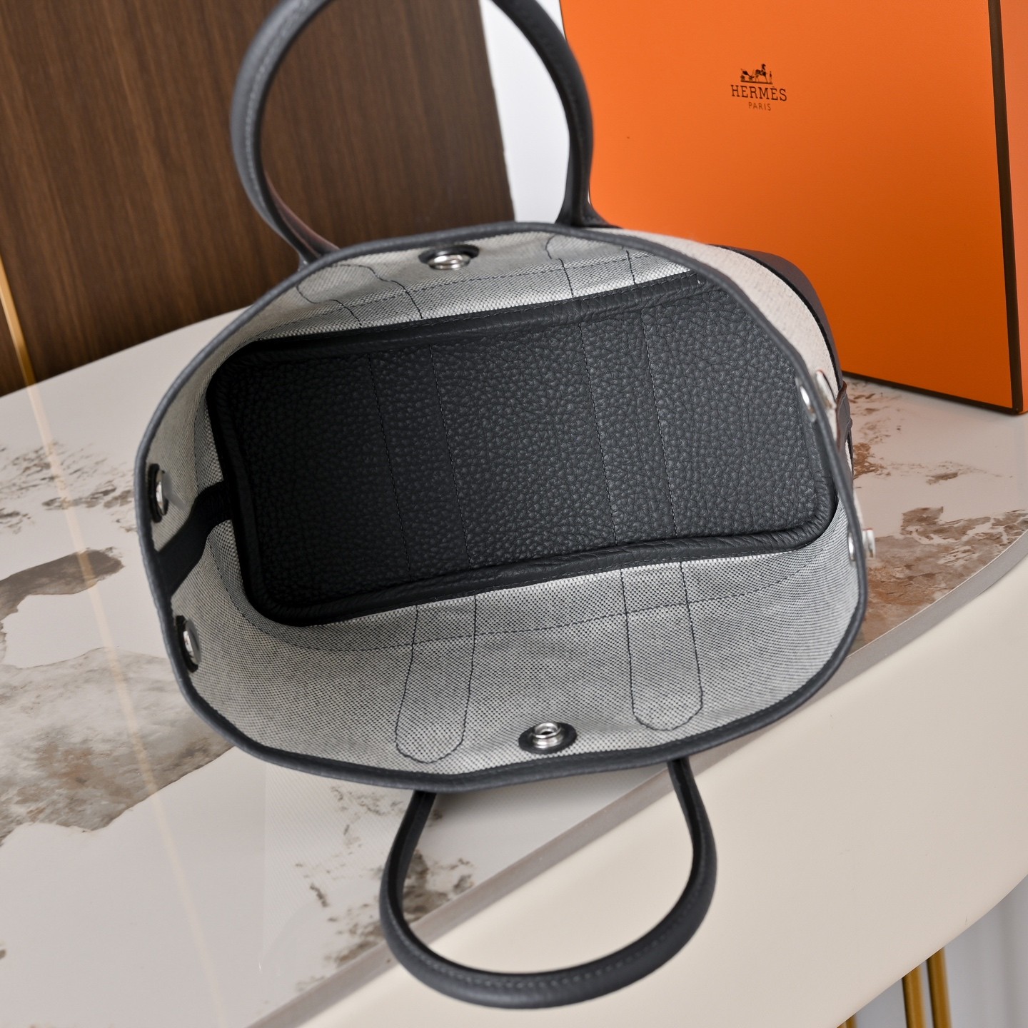 Hermès Picotin Lock in Canvas and Togo Leather with Magnetic Snap for Handheld Carry