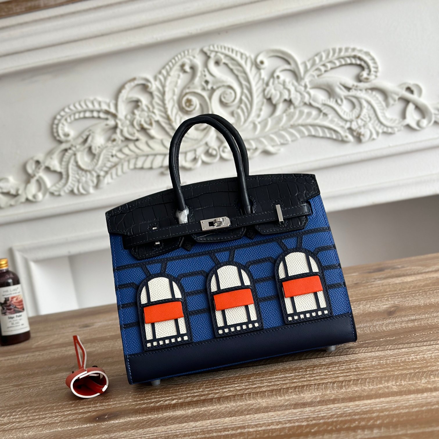 Hermes Birkin 30 in Blue Epsom Leather with Poros Crocodile Trim and Turn-lock for Hand Carry Bag