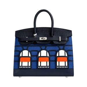 Hermes Birkin 30 in Blue Epsom Leather with Poros Crocodile Trim and Turn-lock for Hand Carry Bag