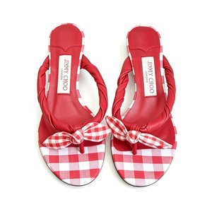 Jimmy Choo Bow Knot Kitten Heel Open-Toe Slide Slippers in Soft Lambskin with Italian Leather Sole