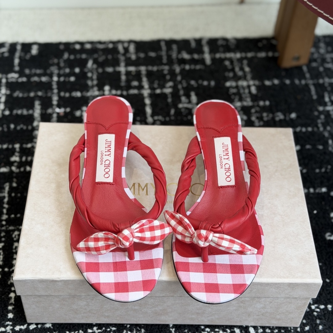 Jimmy Choo Bow Knot Kitten Heel Open-Toe Slide Slippers in Soft Lambskin with Italian Leather Sole