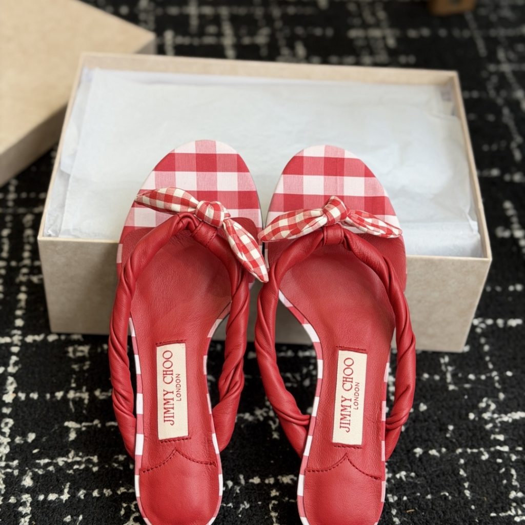 Jimmy Choo Bow Knot Kitten Heel Open-Toe Slide Slippers in Soft Lambskin with Italian Leather Sole