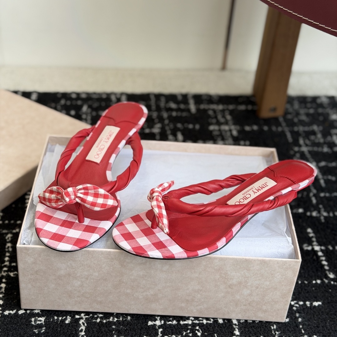 Jimmy Choo Bow Knot Kitten Heel Open-Toe Slide Slippers in Soft Lambskin with Italian Leather Sole