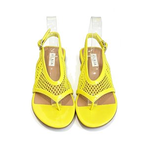 Alaia Toe-Post Fishnet Round Toe Buckle Strap Flat Sandals in Sheer Mesh with Lambskin Lining