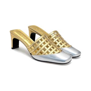 CHANEL 26M Cruise Cutout Woven Square-toe Block Heel Mule Slippers in Genuine Lambskin with Italian Leather Sole