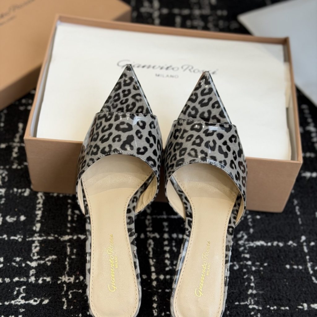 Gianvito Rossi Pointed-Toe Crystal Mesh Strap High Heel Mule Sandals
