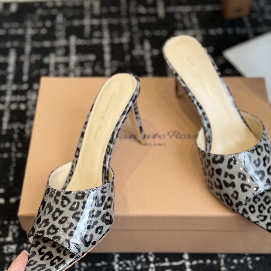 Gianvito Rossi Pointed-Toe Crystal Mesh Strap High Heel Mule Sandals