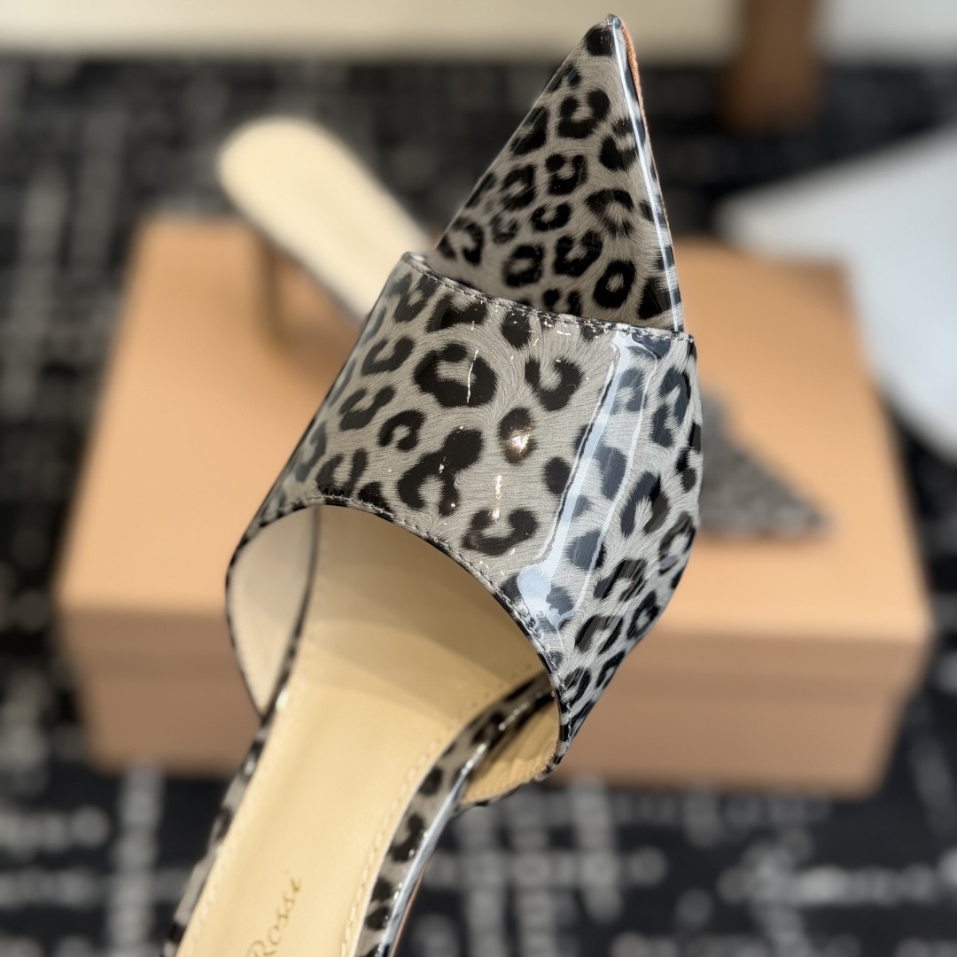 Gianvito Rossi Pointed-Toe Crystal Mesh Strap High Heel Mule Sandals